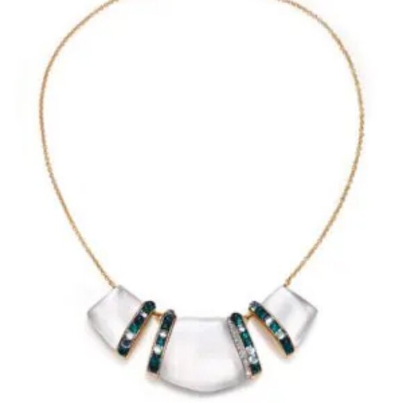 NWT$325 ALEXIS BITTAR Sport Deco Lucite & Crystal 3 Part Cabochon Bib Necklace - Picture 1 of 13